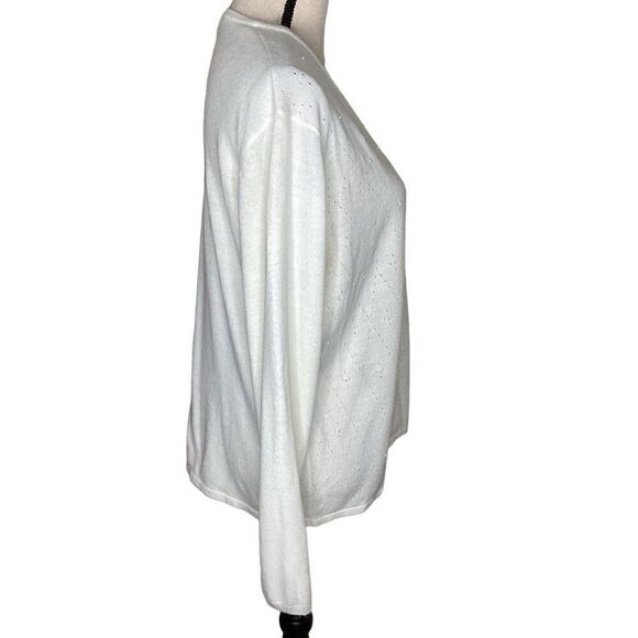 Koret Soft Ivory Grandmacore, Pearlcore Old Money, Vintage V Neck Cardigan Sz L - Picture 2 of 11